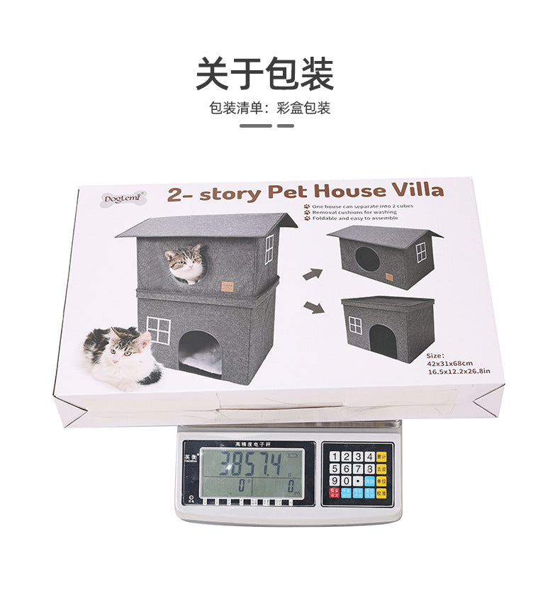 Wholesale Pet Cat House Double Layer Warm Foldable Pet House All-Season Cat House Semi-Enclosed Two-Layer Pet House