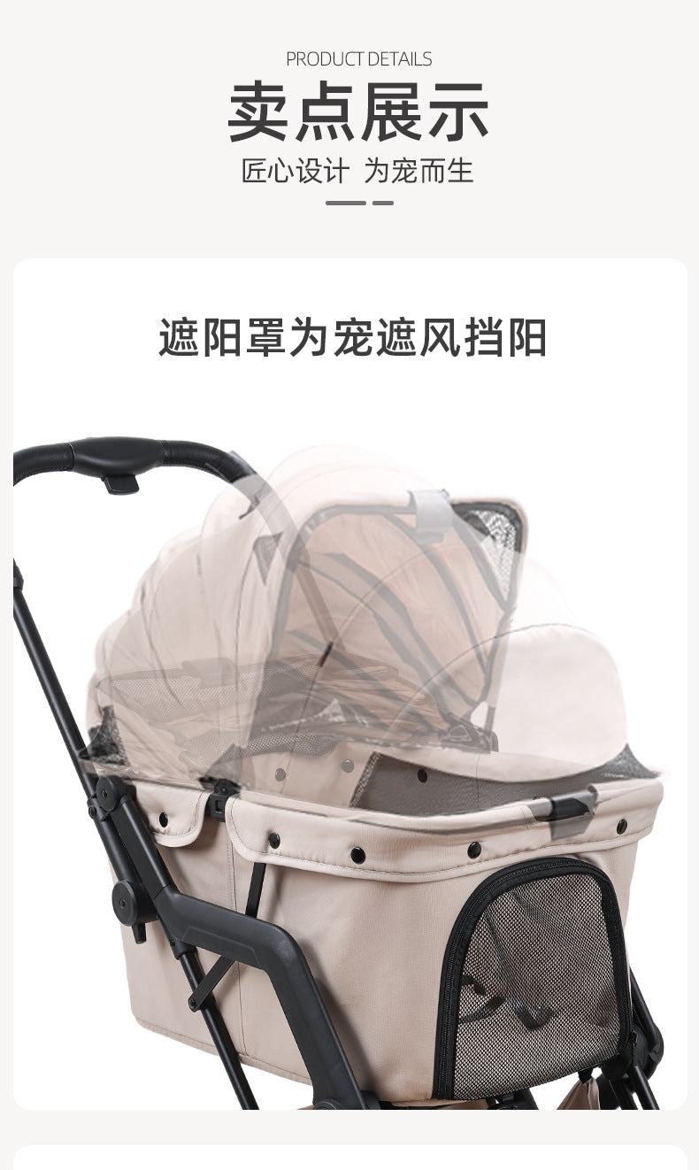 Cross-Border Pet Stroller Foldable with Safety Rope for Cats and Dogs Detachable Pet Stroller