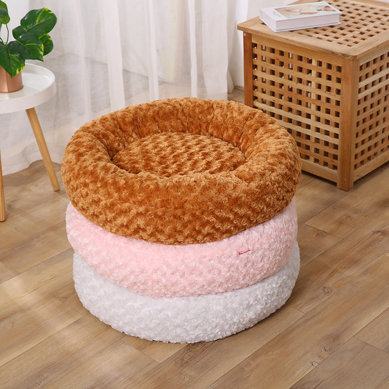 Pet Bed Rose Flower Pet Supplies Amazon Hot-Selling Winter Warm Mat Rose Short Plush Dog Bed Cat Bed