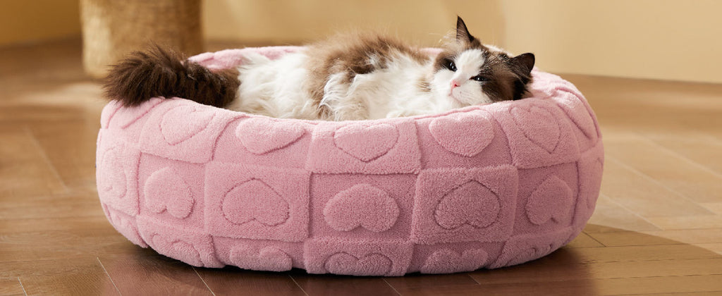 New Pet Bed High Weight Peach Heart Soft Cotton Plush Pet Mat Long Plush Round Cat Bed Winter Warm Dog Bed