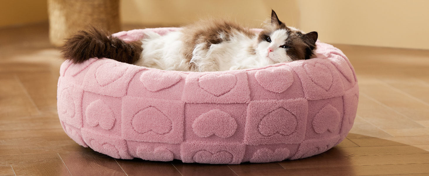 New Pet Bed High Weight Peach Heart Soft Cotton Plush Pet Mat Long Plush Round Cat Bed Winter Warm Dog Bed