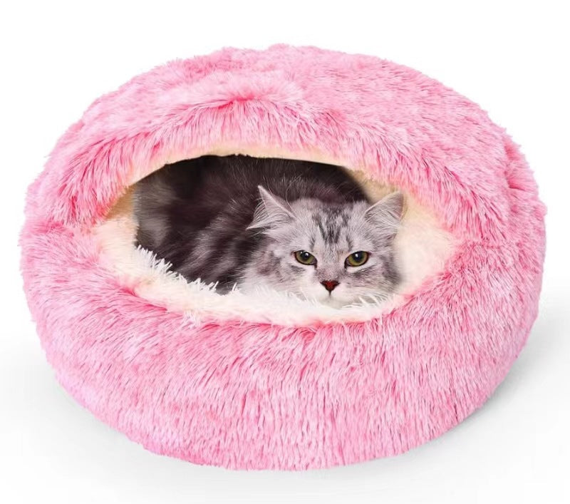 Plush Dog Bed Plush Dog Bed Crystal Velvet Warm Round Half Pack Cat Nest Deep Sleep Plush Round Nest Cat Bed