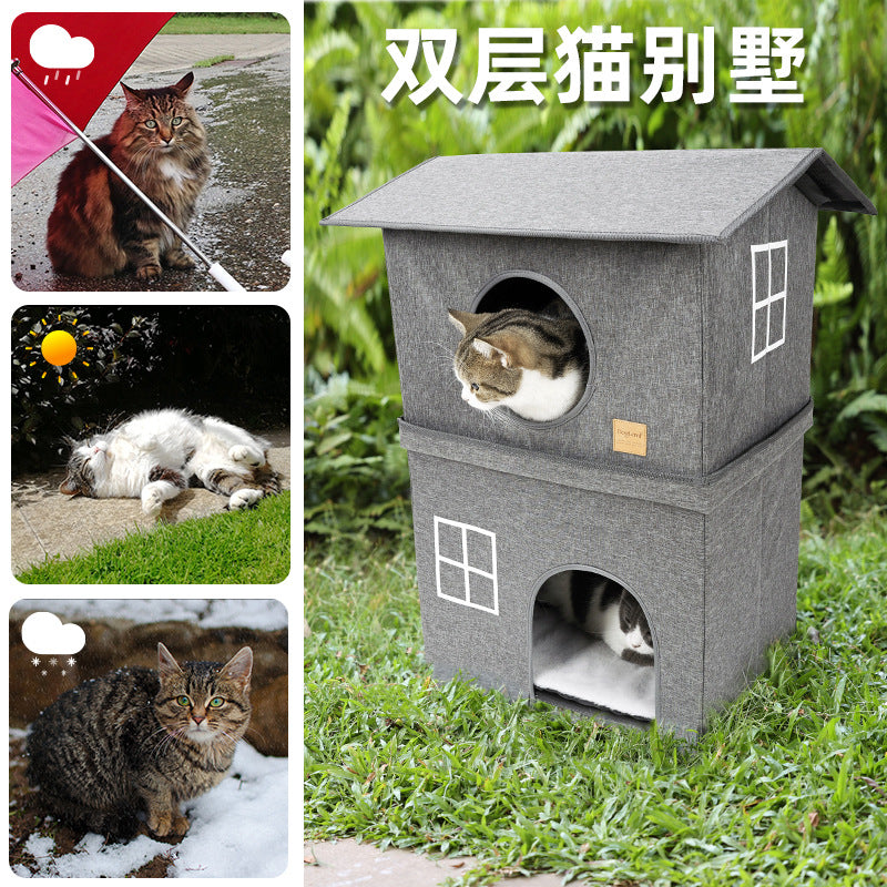 Wholesale Pet Cat House Double Layer Warm Foldable Pet House All-Season Cat House Semi-Enclosed Two-Layer Pet House