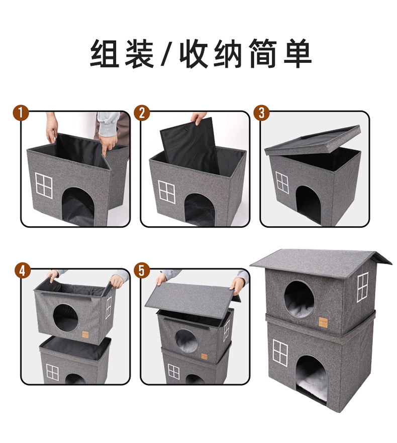 Wholesale Pet Cat House Double Layer Warm Foldable Pet House All-Season Cat House Semi-Enclosed Two-Layer Pet House