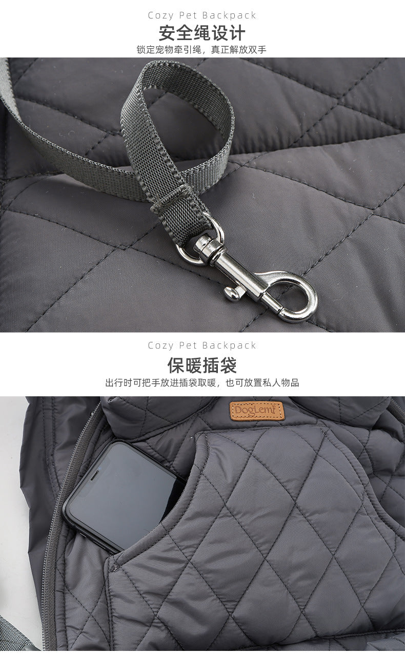 Dog Outdoor Backpack Winter Thickened Cotton Bag Pet Outdoor Portable Harness Chest Dual-use Backpack