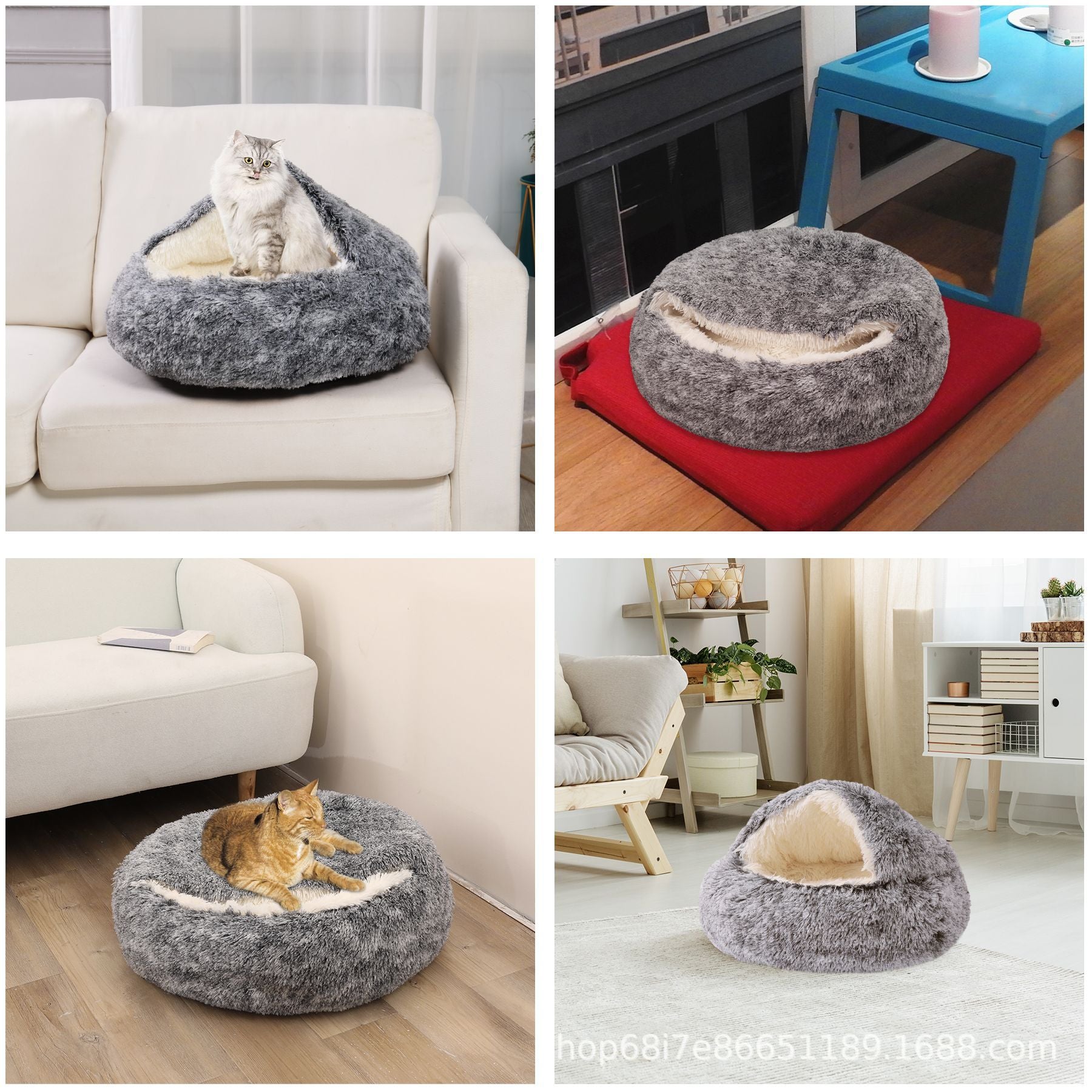 Plush Dog Bed Plush Dog Bed Crystal Velvet Warm Round Half Pack Cat Nest Deep Sleep Plush Round Nest Cat Bed