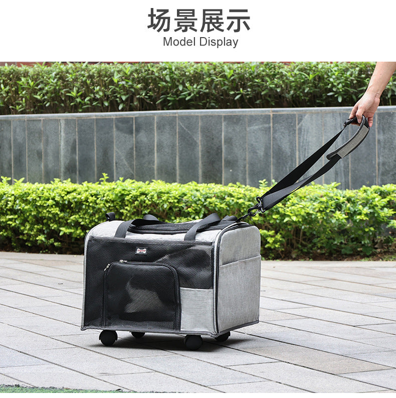Pet Bag Single Shoulder Cat Bag Portable Breathable Outdoor Wheeled Push-Pull Dog Backpack Large Capacity Pet Carrier Bag