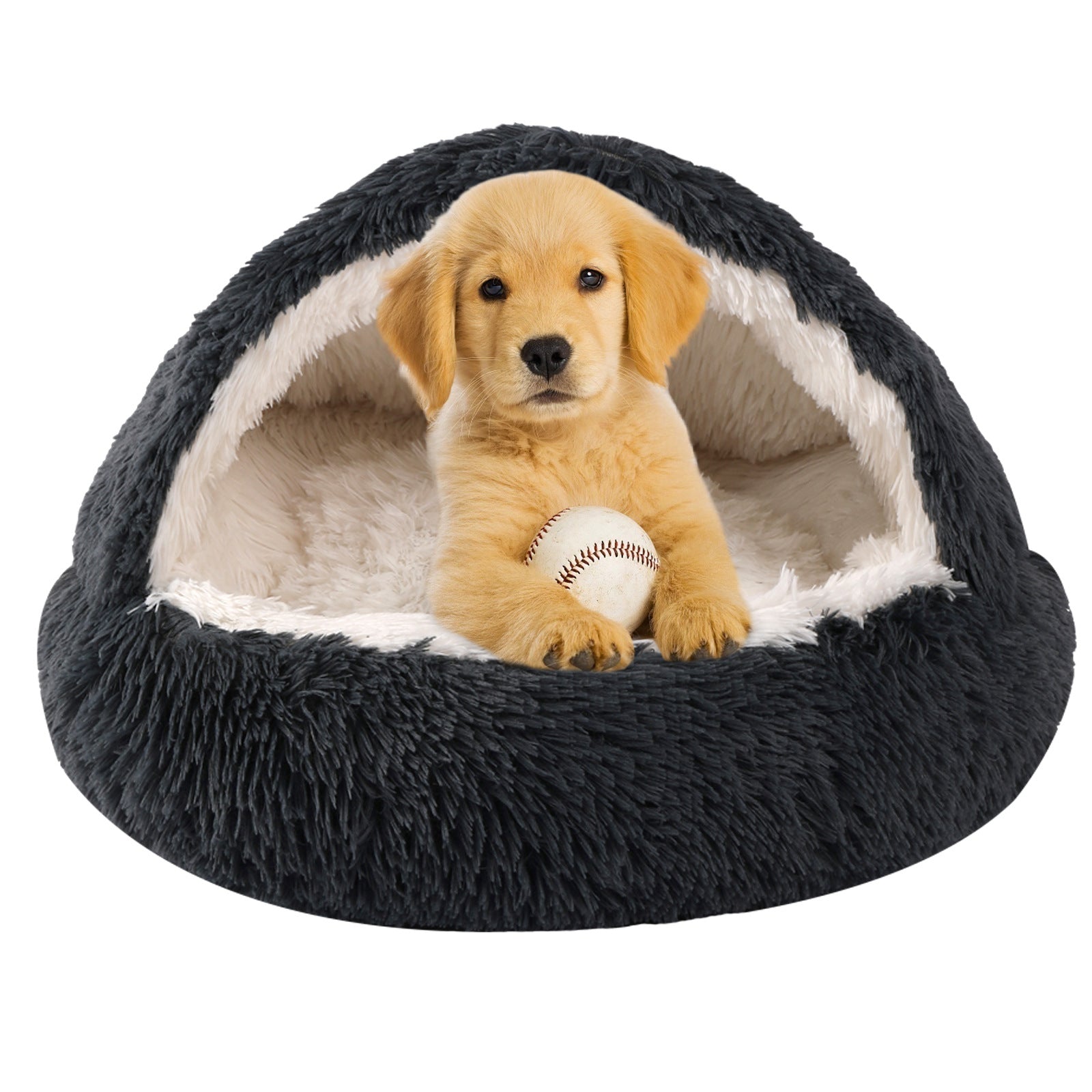 Plush Dog Bed Plush Dog Bed Crystal Velvet Warm Round Half Pack Cat Nest Deep Sleep Plush Round Nest Cat Bed