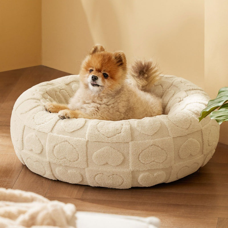 New Pet Bed High Weight Peach Heart Soft Cotton Plush Pet Mat Long Plush Round Cat Bed Winter Warm Dog Bed