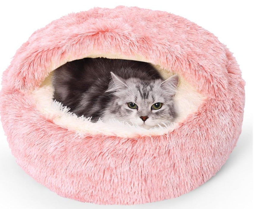 Plush Dog Bed Plush Dog Bed Crystal Velvet Warm Round Half Pack Cat Nest Deep Sleep Plush Round Nest Cat Bed