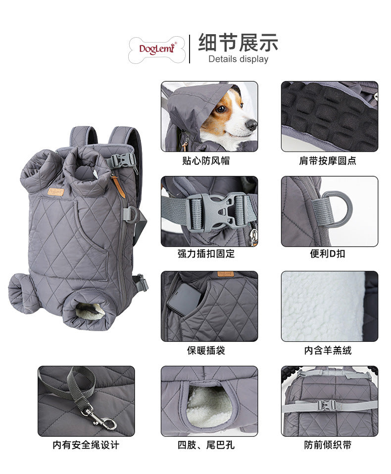 Dog Outdoor Backpack Winter Thickened Cotton Bag Pet Outdoor Portable Harness Chest Dual-use Backpack