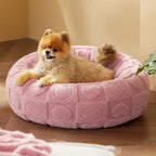 New Pet Bed High Weight Peach Heart Soft Cotton Plush Pet Mat Long Plush Round Cat Bed Winter Warm Dog Bed