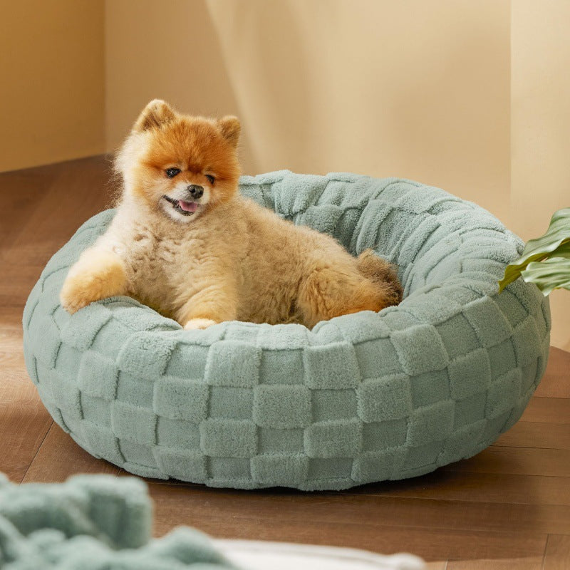 New Pet Bed High Weight Peach Heart Soft Cotton Plush Pet Mat Long Plush Round Cat Bed Winter Warm Dog Bed