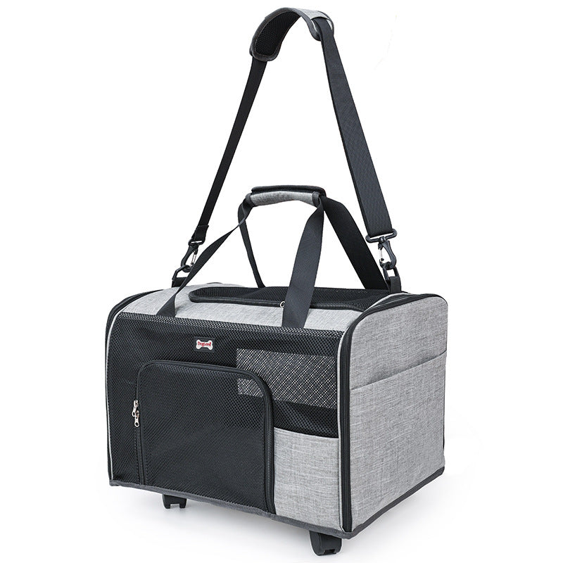 Pet Bag Single Shoulder Cat Bag Portable Breathable Outdoor Wheeled Push-Pull Dog Backpack Large Capacity Pet Carrier Bag