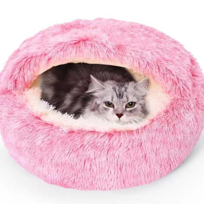 Plush Dog Bed Plush Dog Bed Crystal Velvet Warm Round Half Pack Cat Nest Deep Sleep Plush Round Nest Cat Bed