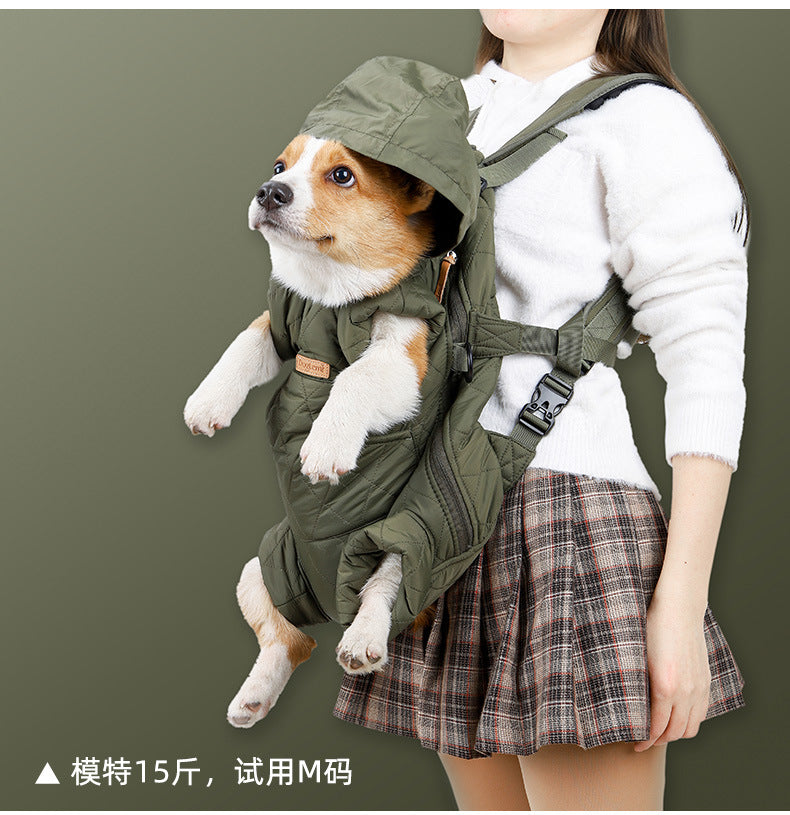Dog Outdoor Backpack Winter Thickened Cotton Bag Pet Outdoor Portable Harness Chest Dual-use Backpack