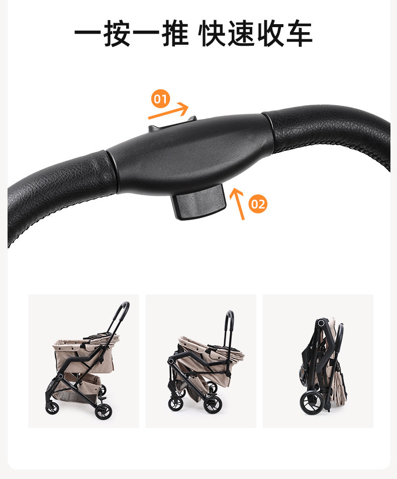 Cross-Border Pet Stroller Foldable with Safety Rope for Cats and Dogs Detachable Pet Stroller
