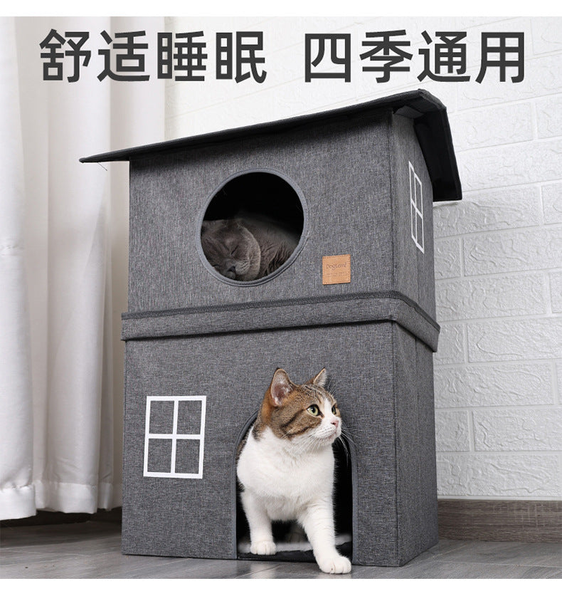 Wholesale Pet Cat House Double Layer Warm Foldable Pet House All-Season Cat House Semi-Enclosed Two-Layer Pet House