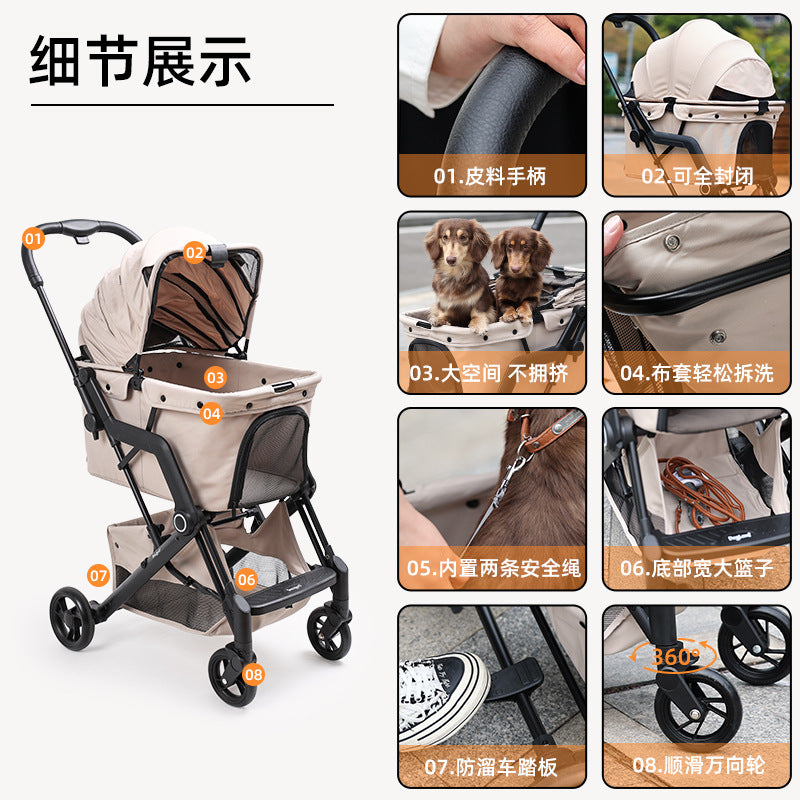 Cross-Border Pet Stroller Foldable with Safety Rope for Cats and Dogs Detachable Pet Stroller