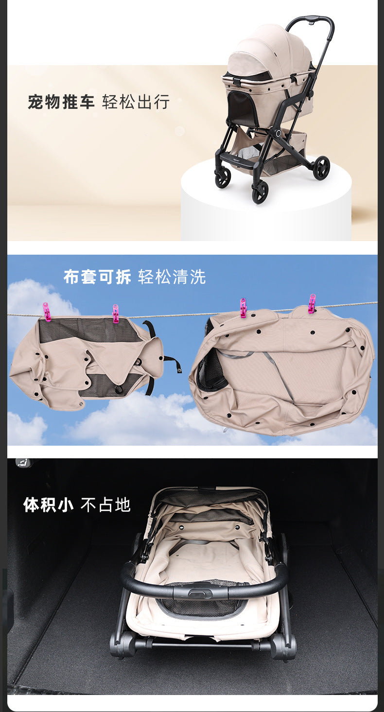 Cross-Border Pet Stroller Foldable with Safety Rope for Cats and Dogs Detachable Pet Stroller