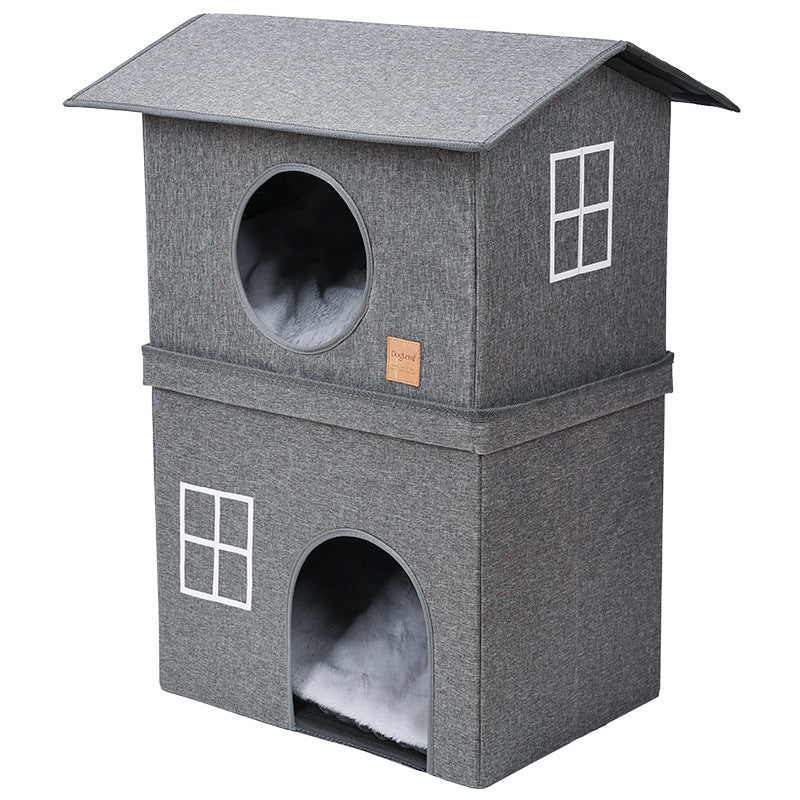 Wholesale Pet Cat House Double Layer Warm Foldable Pet House All-Season Cat House Semi-Enclosed Two-Layer Pet House