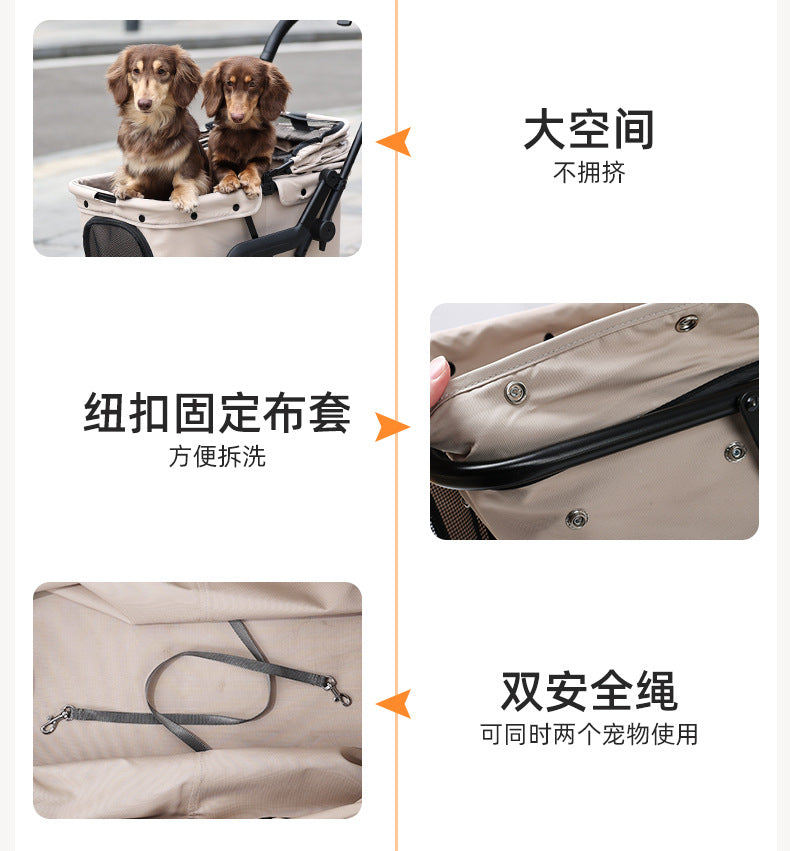 Cross-Border Pet Stroller Foldable with Safety Rope for Cats and Dogs Detachable Pet Stroller