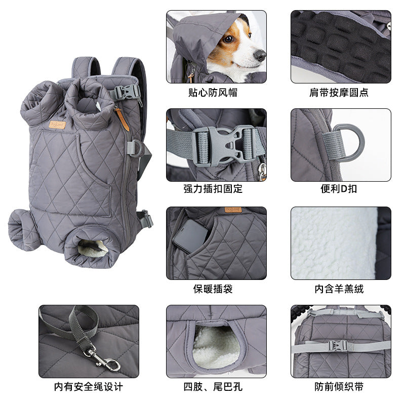 Dog Outdoor Backpack Winter Thickened Cotton Bag Pet Outdoor Portable Harness Chest Dual-use Backpack