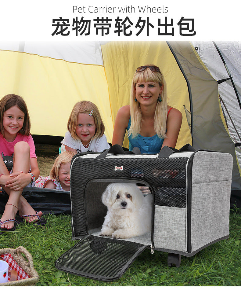 Pet Bag Single Shoulder Cat Bag Portable Breathable Outdoor Wheeled Push-Pull Dog Backpack Large Capacity Pet Carrier Bag