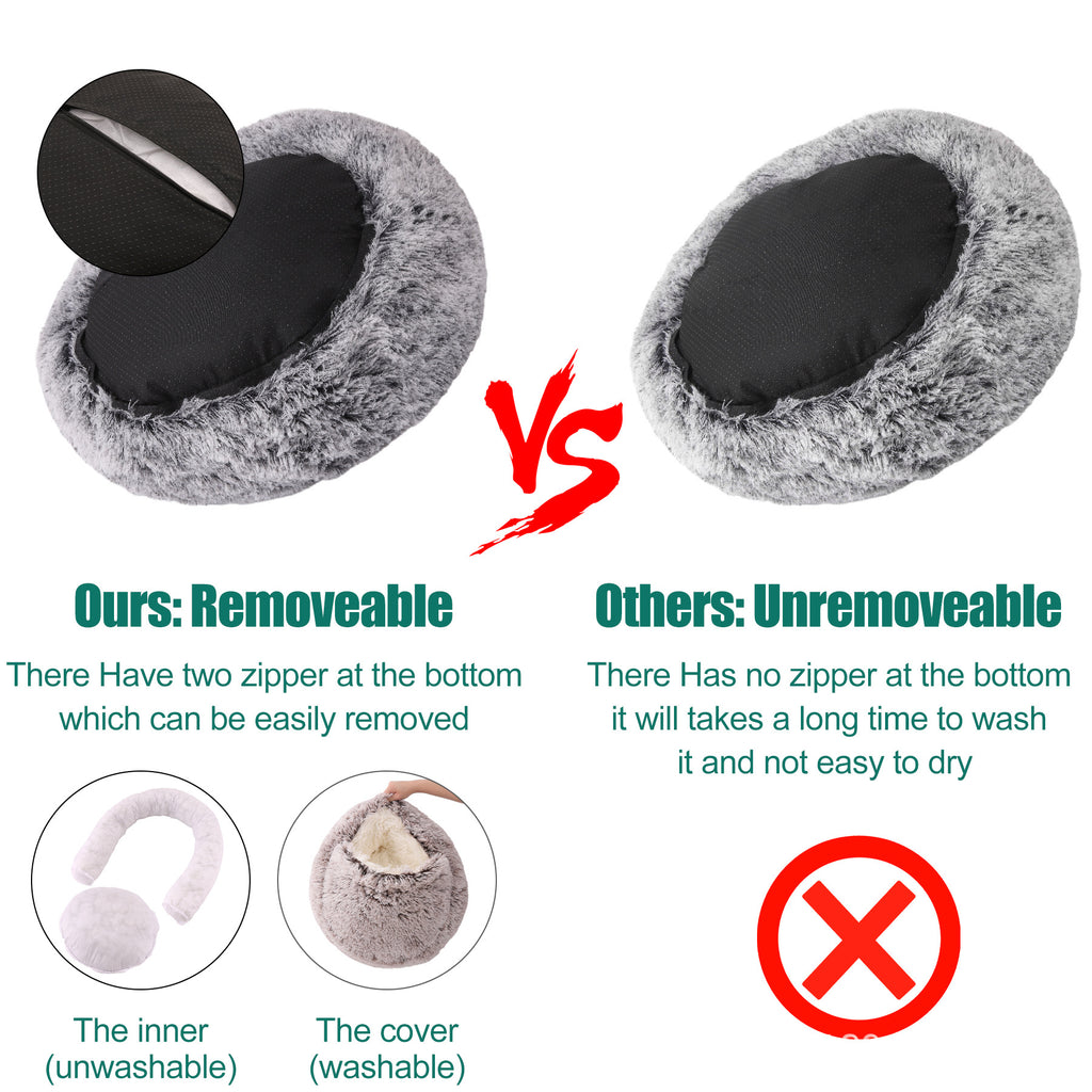 Plush Dog Bed Plush Dog Bed Crystal Velvet Warm Round Half Pack Cat Nest Deep Sleep Plush Round Nest Cat Bed