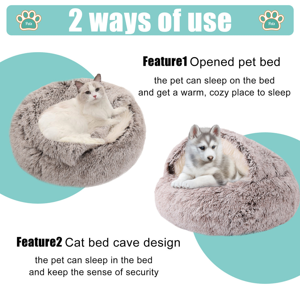 Plush Dog Bed Plush Dog Bed Crystal Velvet Warm Round Half Pack Cat Nest Deep Sleep Plush Round Nest Cat Bed