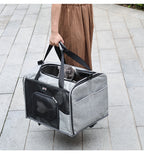 Pet Bag Single Shoulder Cat Bag Portable Breathable Outdoor Wheeled Push-Pull Dog Backpack Large Capacity Pet Carrier Bag