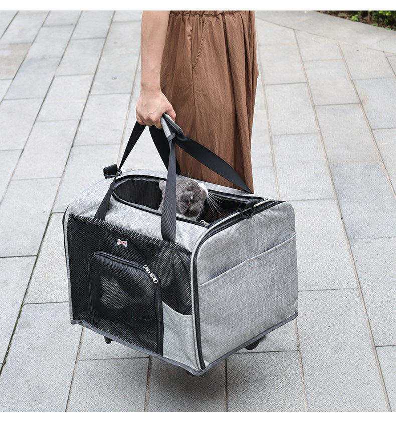 Pet Bag Single Shoulder Cat Bag Portable Breathable Outdoor Wheeled Push-Pull Dog Backpack Large Capacity Pet Carrier Bag