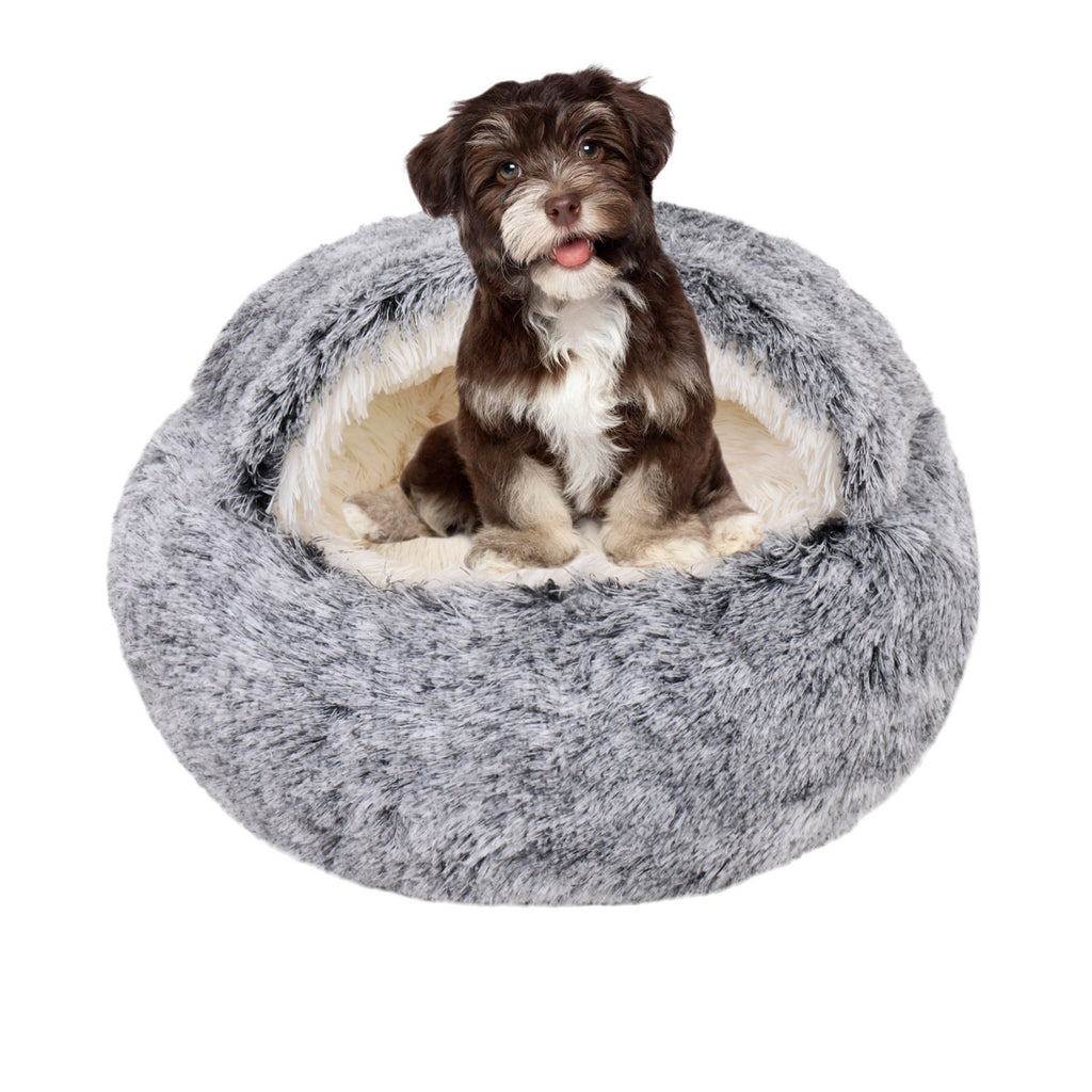 Plush Dog Bed Plush Dog Bed Crystal Velvet Warm Round Half Pack Cat Nest Deep Sleep Plush Round Nest Cat Bed