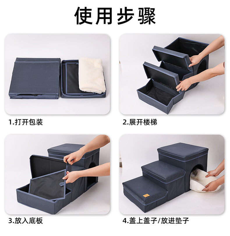 Amazon Cross-Border New Pet Stairs Steps Cat Dog Climbing Foldable Collapsible Dog Stairs Pet Supplies