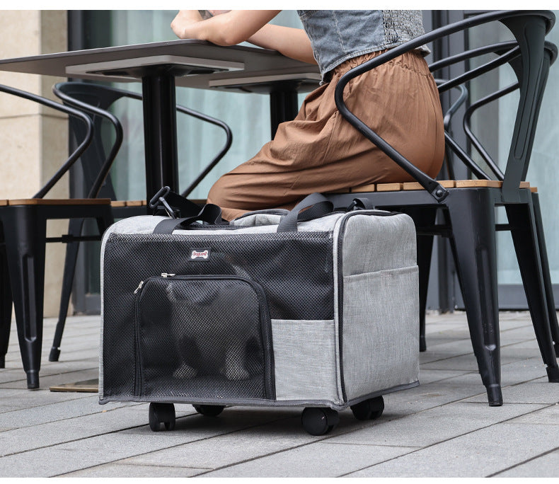 Pet Bag Single Shoulder Cat Bag Portable Breathable Outdoor Wheeled Push-Pull Dog Backpack Large Capacity Pet Carrier Bag