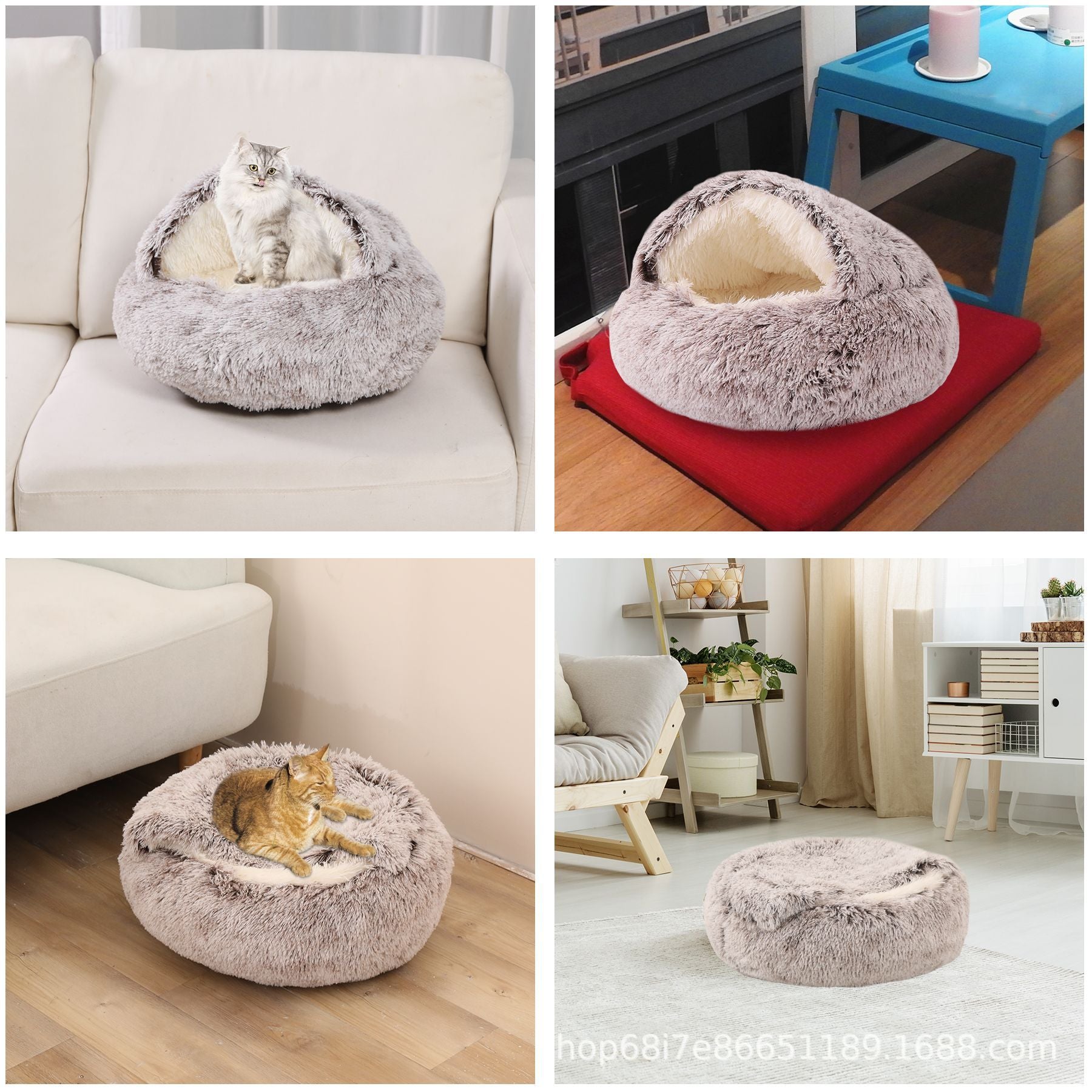 Plush Dog Bed Plush Dog Bed Crystal Velvet Warm Round Half Pack Cat Nest Deep Sleep Plush Round Nest Cat Bed